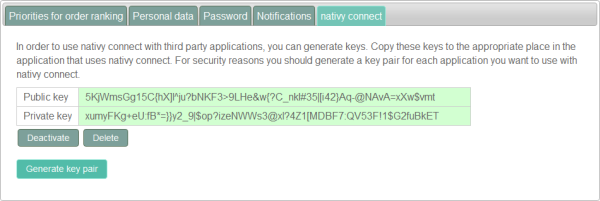 generate api keys in the nativy profile settings
